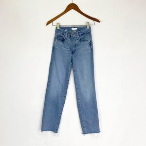 Good American Good Legs Blue449 High Rise Straight Leg Stretchy‎ Raw Hem Casual